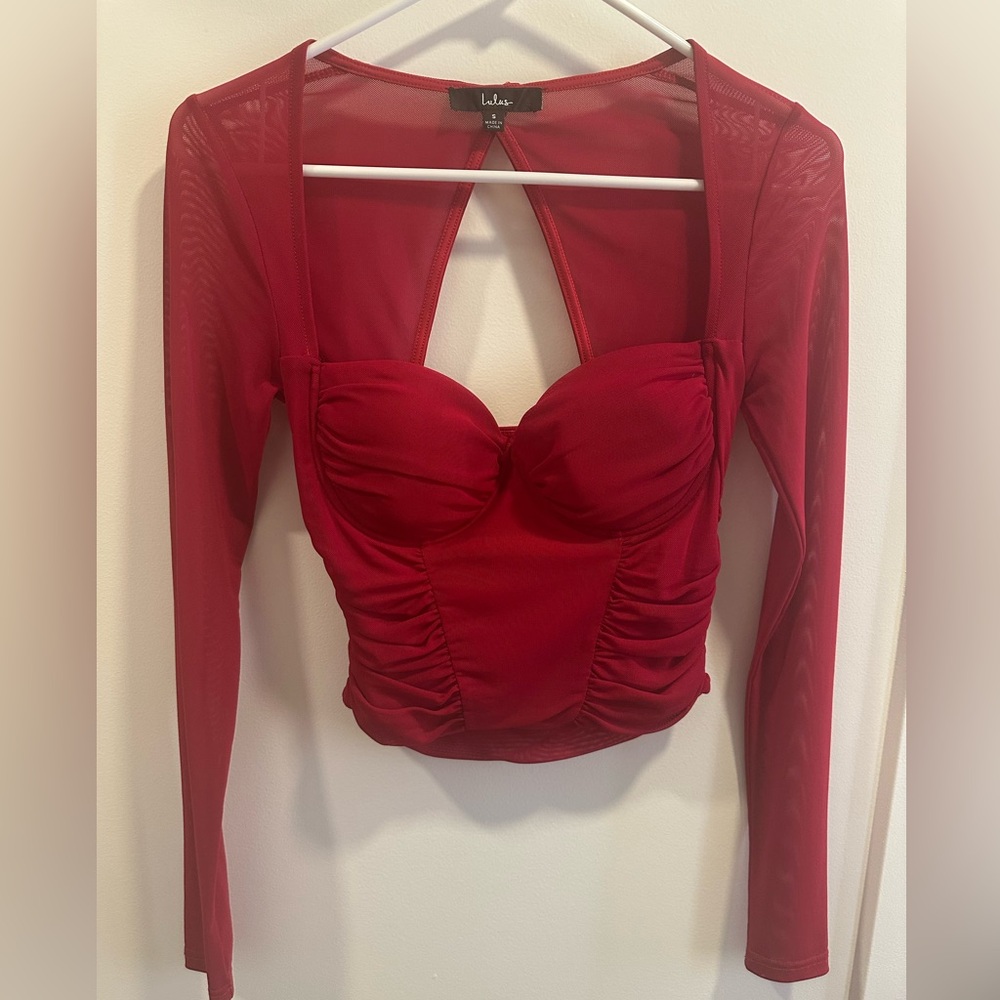 Red Long Sleeve Ruched Top